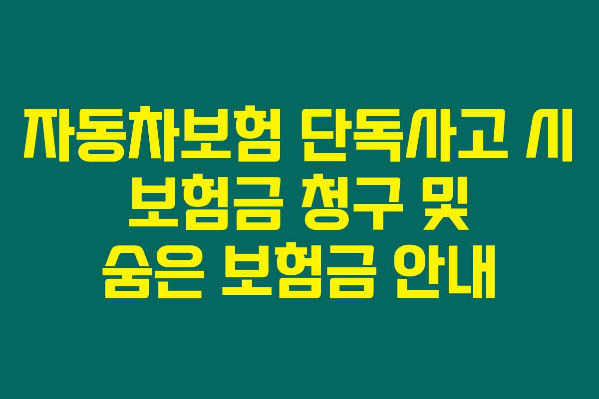 자동차보험 단독사고 시 보험금 청구 및 숨은 보험금 안내 자동차보험 단독사고 시 보험금 청구 및 숨은 보험금 안내