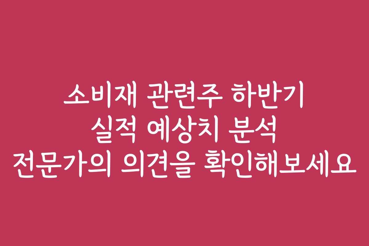 소비재 관련주 하반기 실적 예상치 분석 전문가의 의견을 확인해보세요