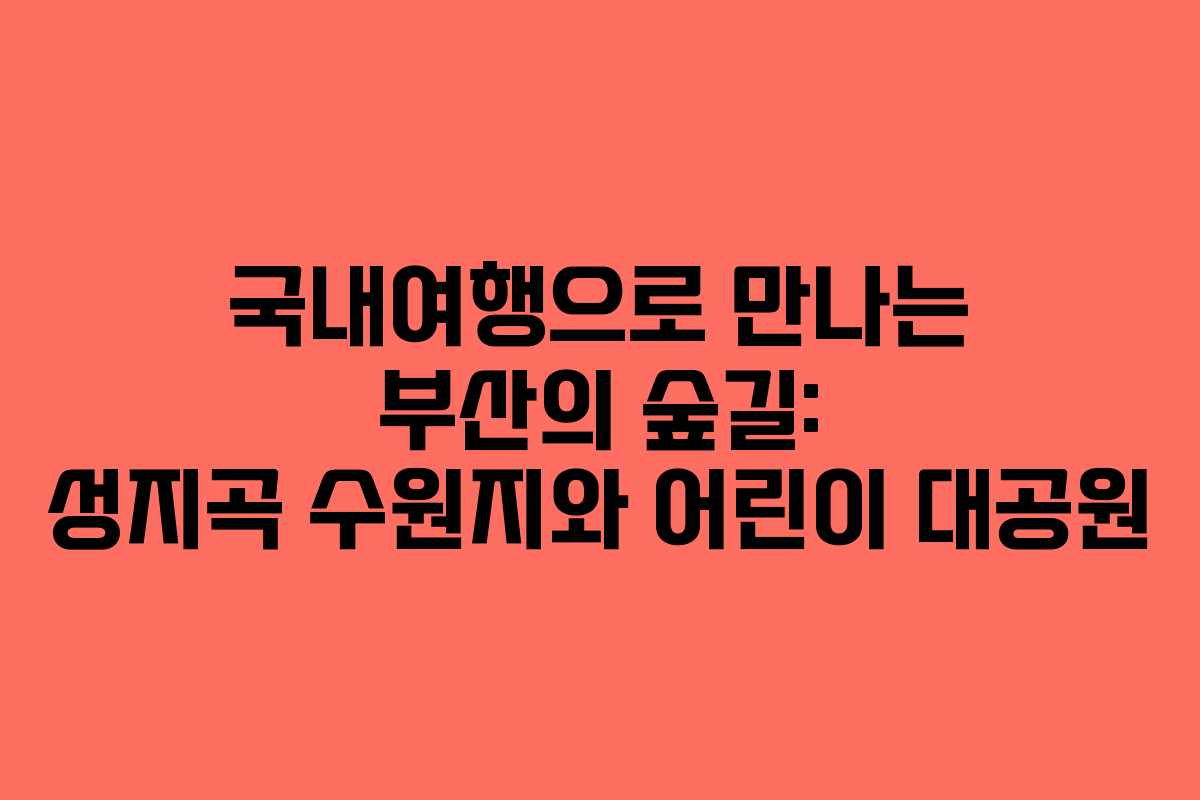 국내여행으로 만나는 부산의 숲길: 성지곡 수원지와 어린이 대공원