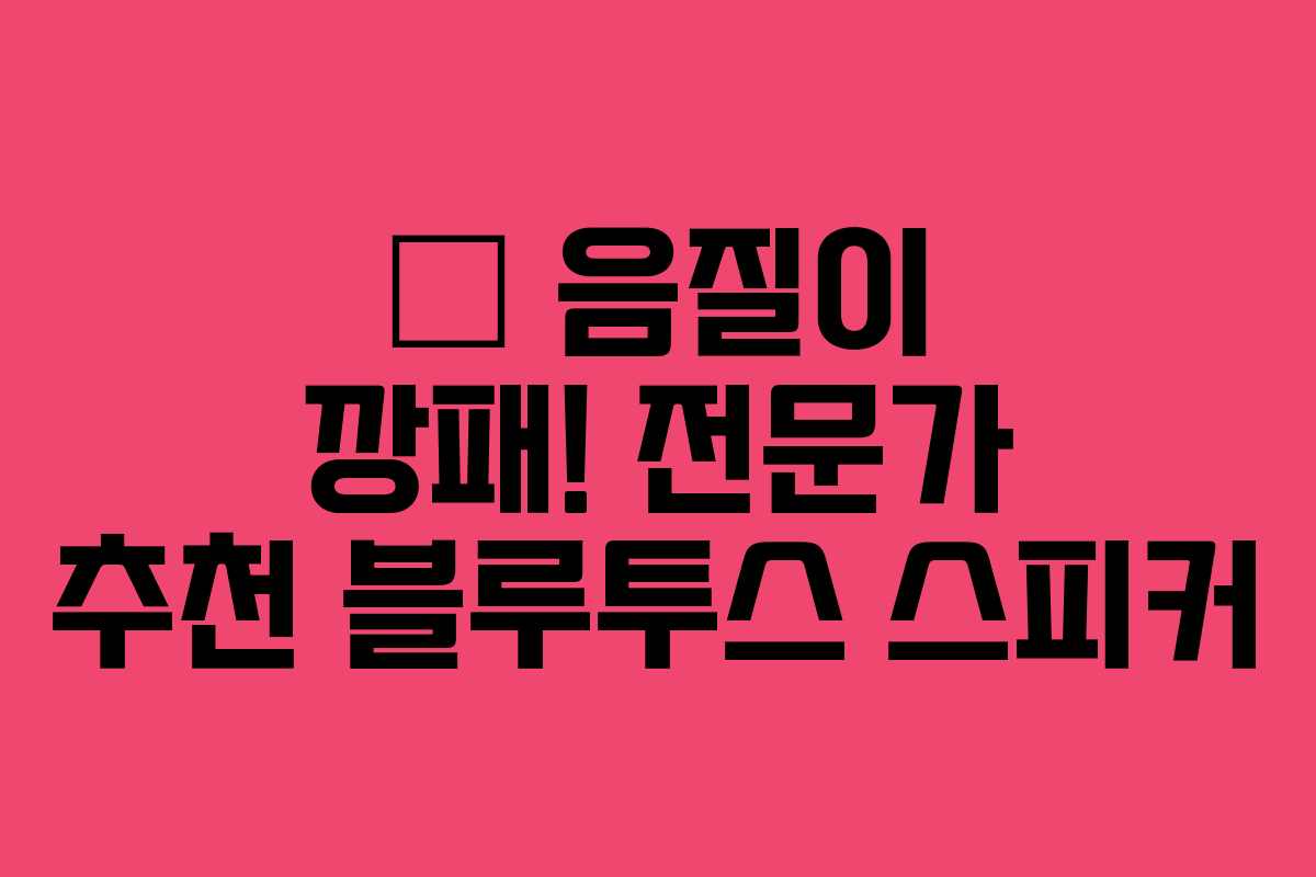 🎶 음질이 깡패! 전문가 추천 블루투스 스피커