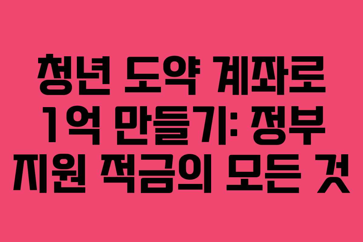 청년 도약 계좌로 1억 만들기: 정부 지원 적금의 모든 것