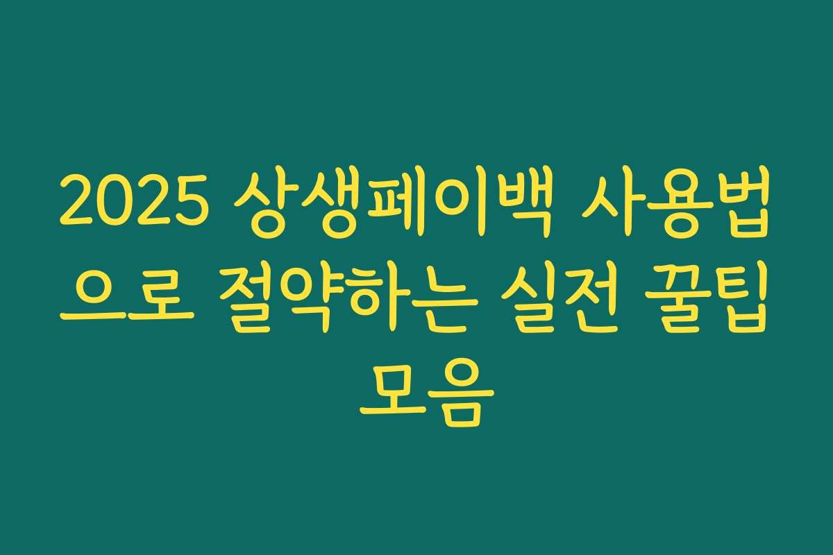 2025 상생페이백 사용법으로 절약하는 실전 꿀팁 모음