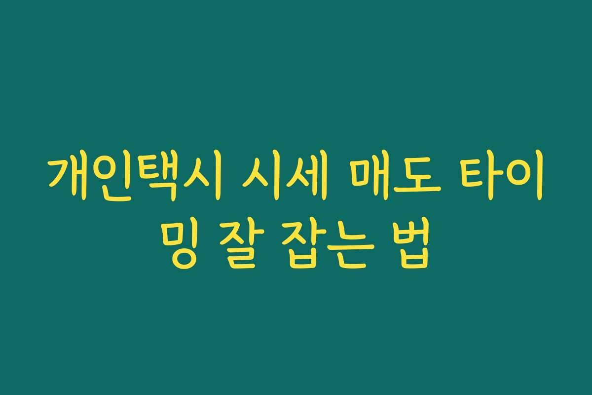 개인택시 시세 매도 타이밍 잘 잡는 법
