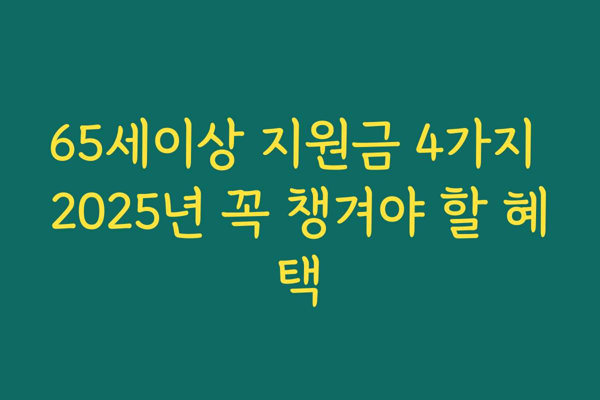 65세이상 지원금 4가지 2025년 꼭 챙겨야 할 혜택