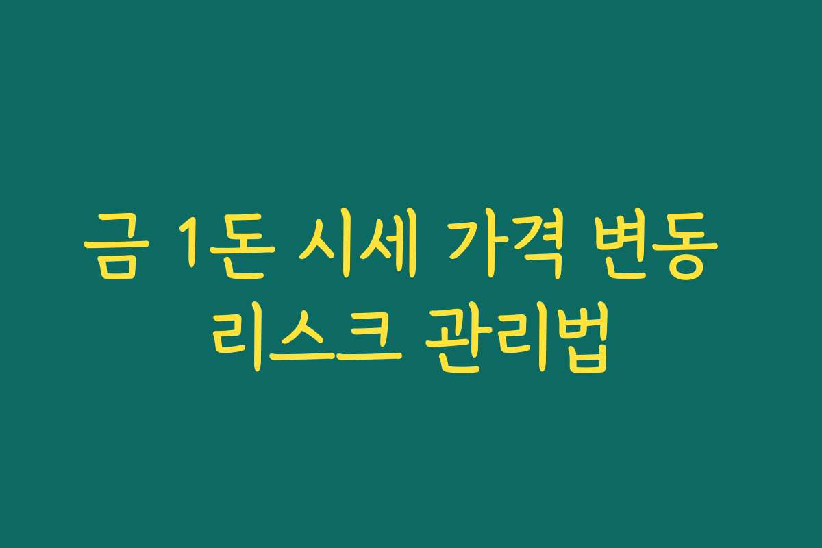 금 1돈 시세 가격 변동 리스크 관리법