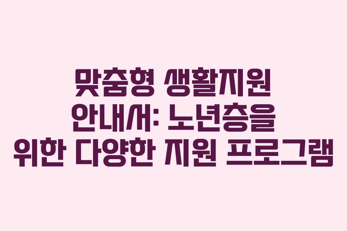 맞춤형 생활지원 안내서: 노년층을 위한 다양한 지원 프로그램