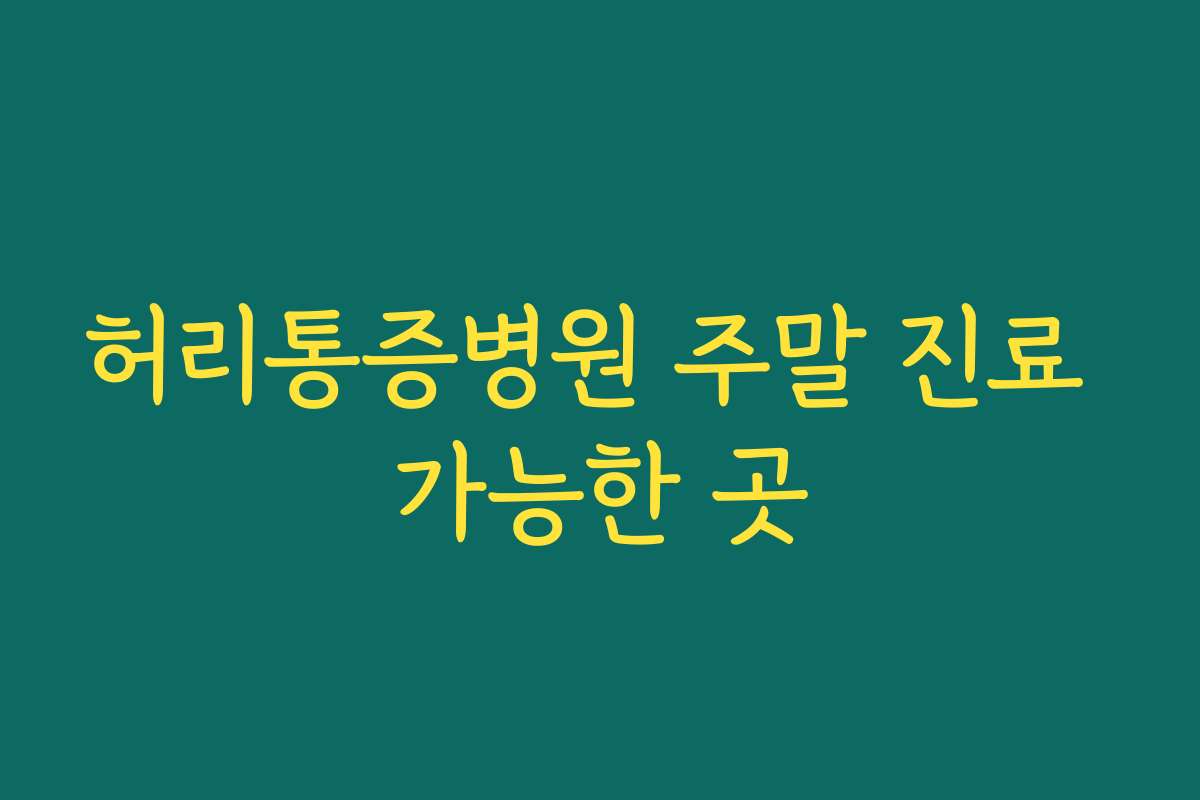 허리통증병원 주말 진료 가능한 곳