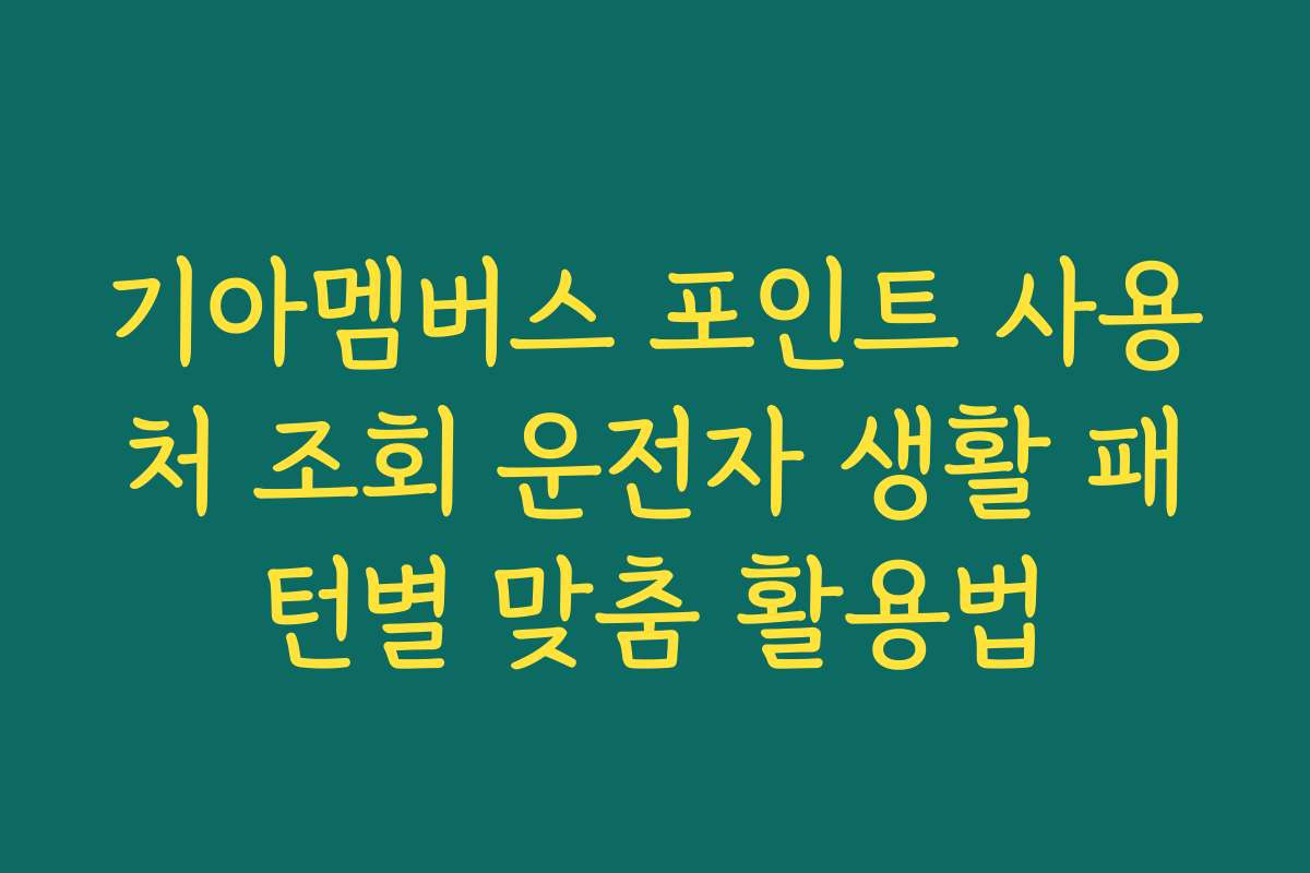 기아멤버스 포인트 사용처 조회 운전자 생활 패턴별 맞춤 활용법
