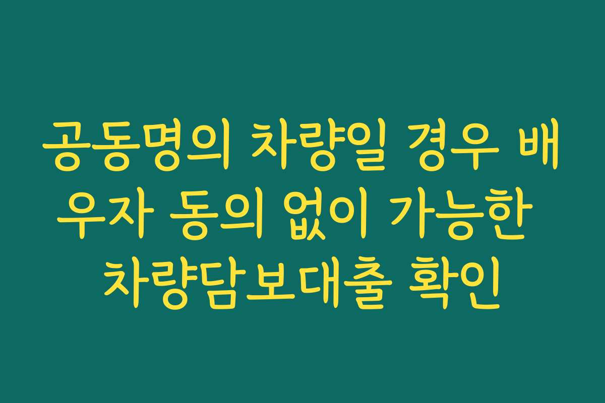공동명의 차량일 경우 배우자 동의 없이 가능한 차량담보대출 확인