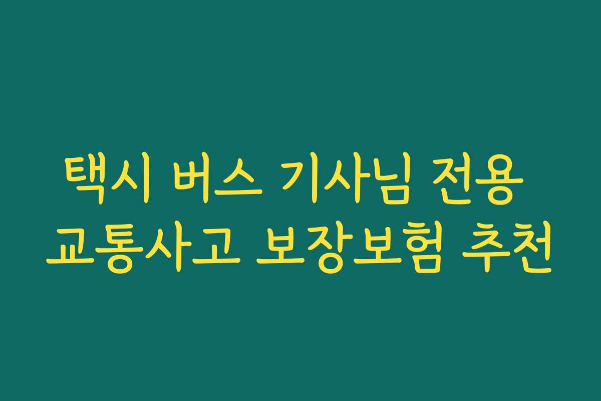 택시 버스 기사님 전용 교통사고 보장보험 추천