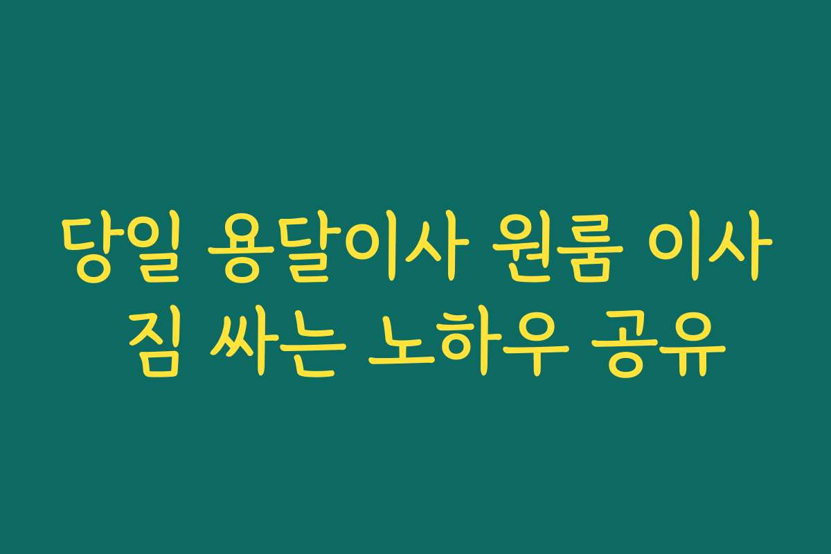 당일 용달이사 원룸 이사 짐 싸는 노하우 공유