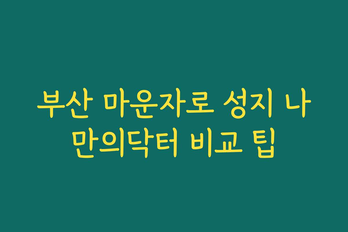 부산 마운자로 성지 나만의닥터 비교 팁