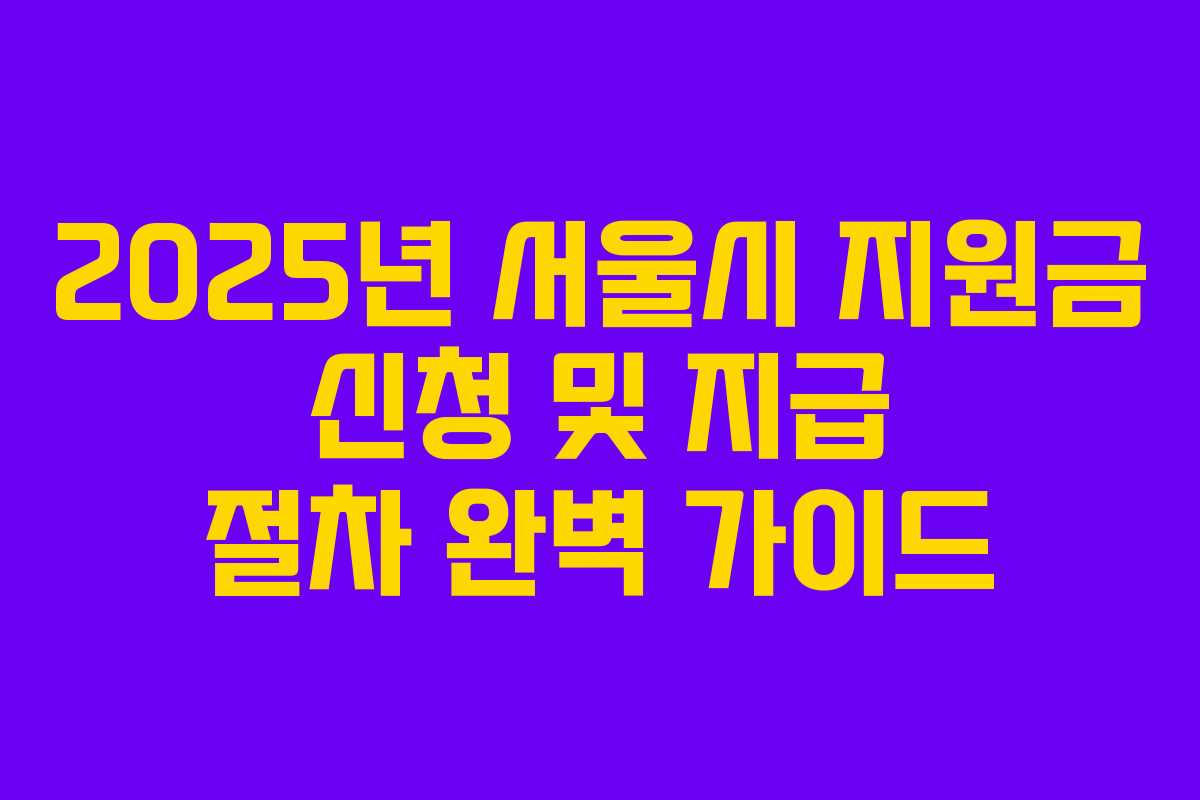 2025년 서울시 지원금 신청 및 지급 절차 완벽 가이드