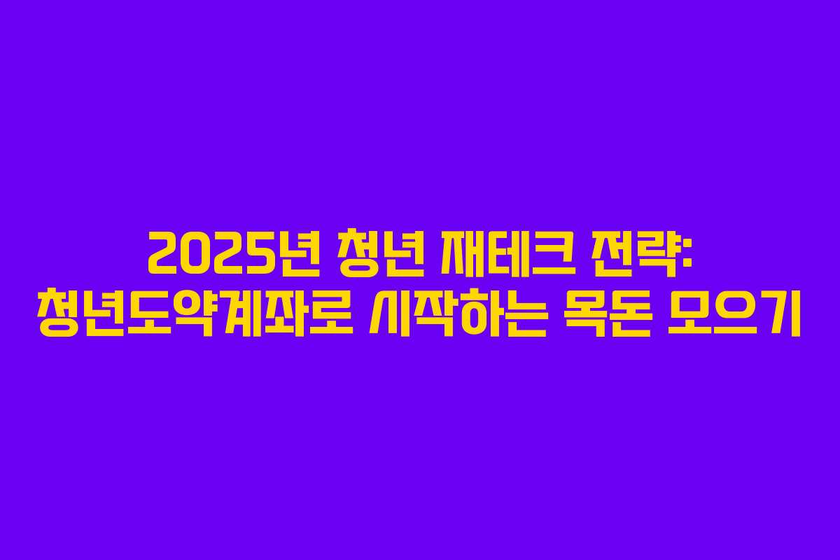 2025년 청년 재테크 전략: 청년도약계좌로 시작하는 목돈 모으기