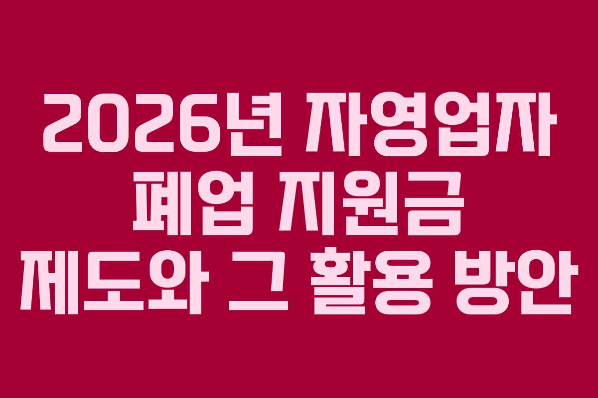 2026년 자영업자 폐업 지원금 제도와 그 활용 방안
