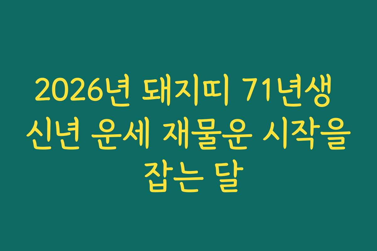 2026년 돼지띠 71년생 신년 운세 재물운 시작을 잡는 달 2026년 돼지띠 71년생 신년 운세 재물운 시작을 잡는 달