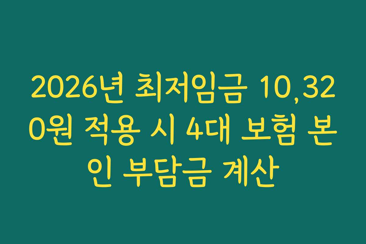 2026년 최저임금 10,320원 적용 시 4대 보험 본인 부담금 계산