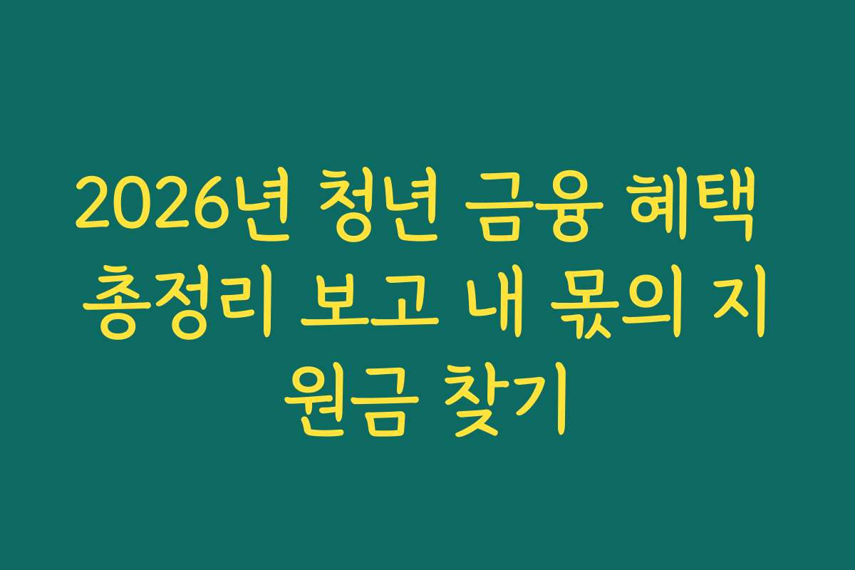 2026년 청년 금융 혜택 총정리 보고 내 몫의 지원금 찾기