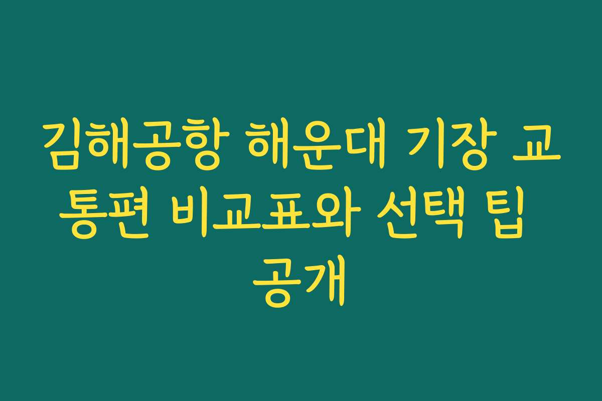 김해공항 해운대 기장 교통편 비교표와 선택 팁 공개