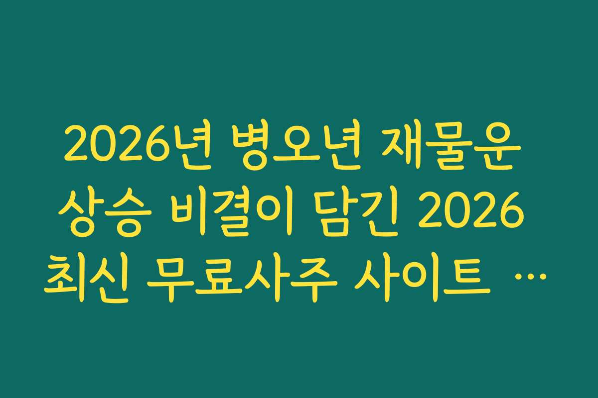 2026년 병오년 재물운 상승 비결이 담긴 2026 최신 무료사주 사이트 BEST 10 추천 가이드