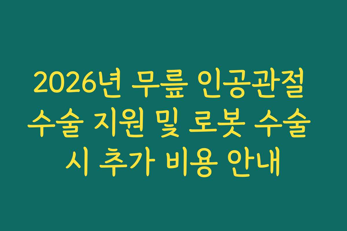 2026년 무릎 인공관절 수술 지원 및 로봇 수술 시 추가 비용 안내 2026년 무릎 인공관절 수술 지원 및 로봇 수술 시 추가 비용 안내