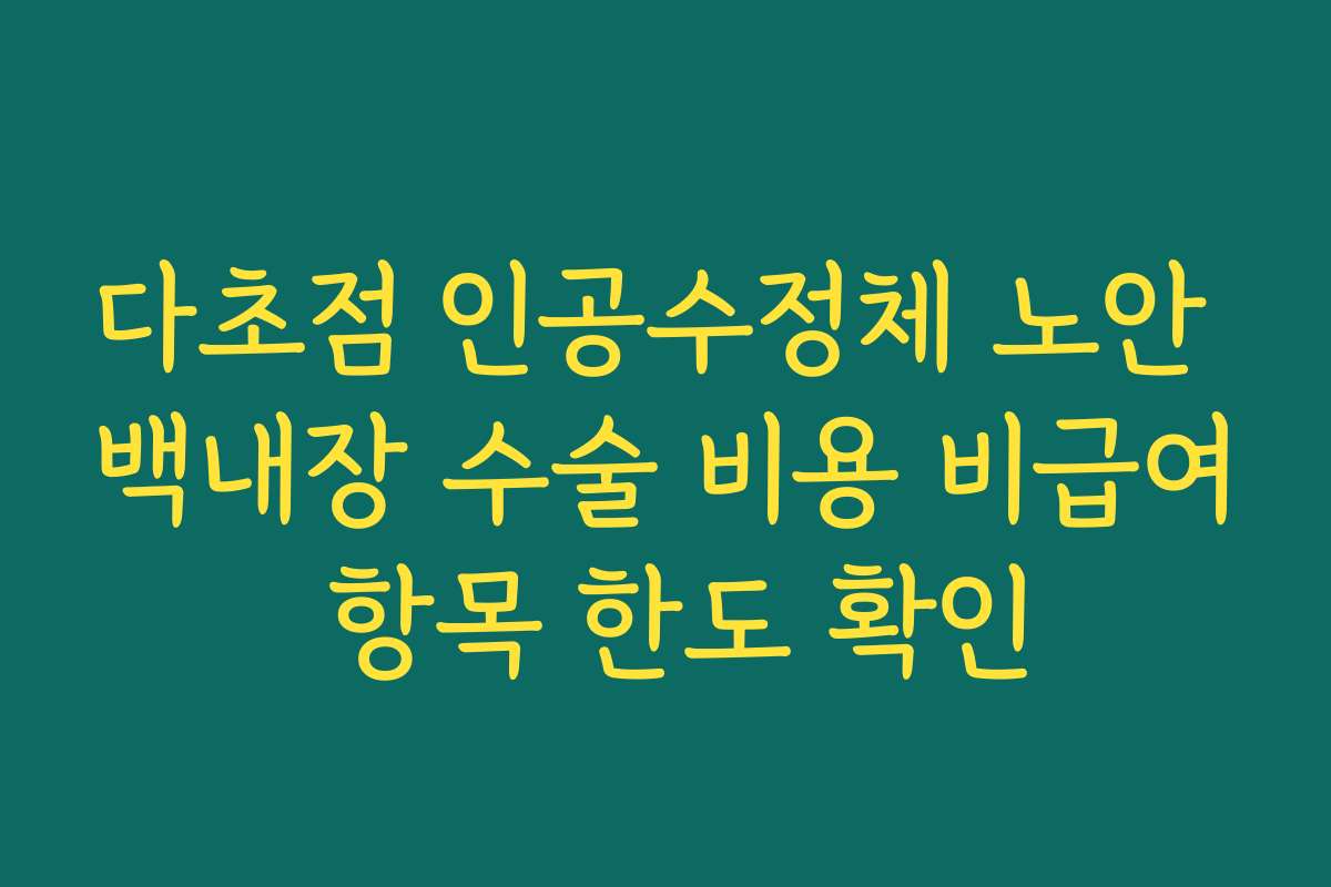 다초점 인공수정체 노안 백내장 수술 비용 비급여 항목 한도 확인