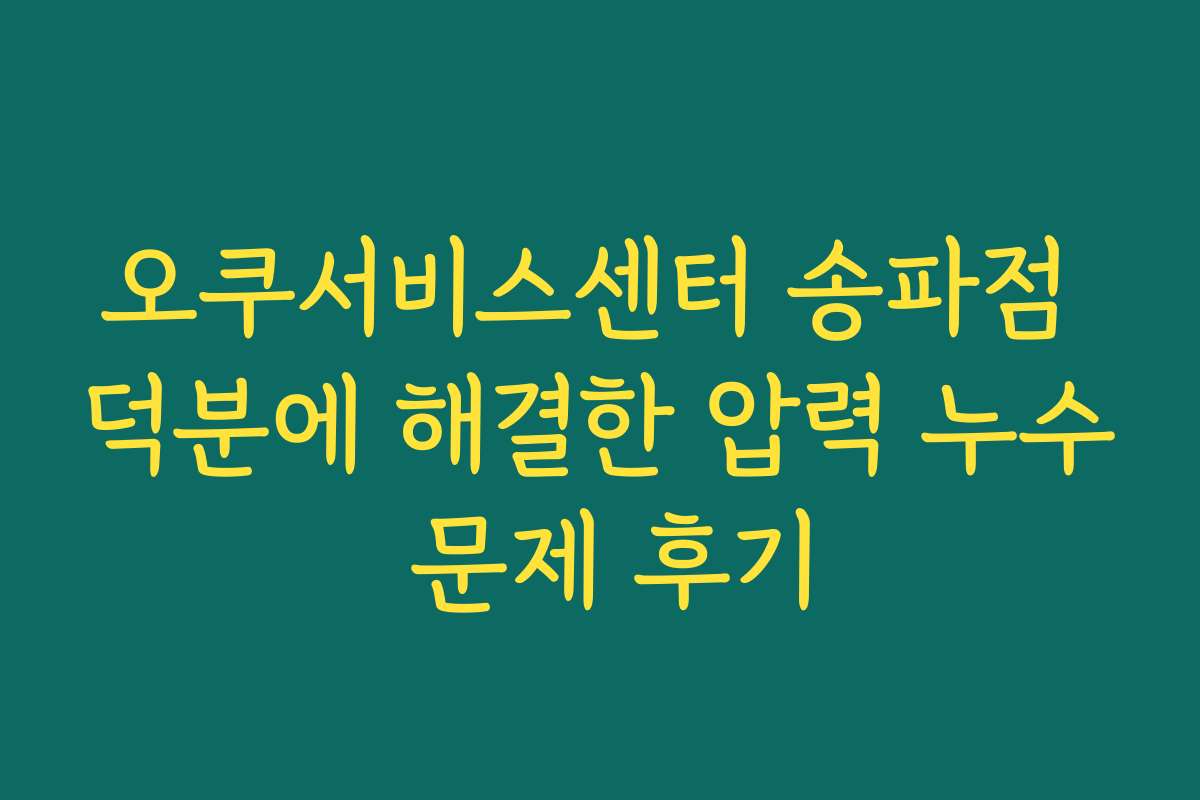 오쿠서비스센터 송파점 덕분에 해결한 압력 누수 문제 후기