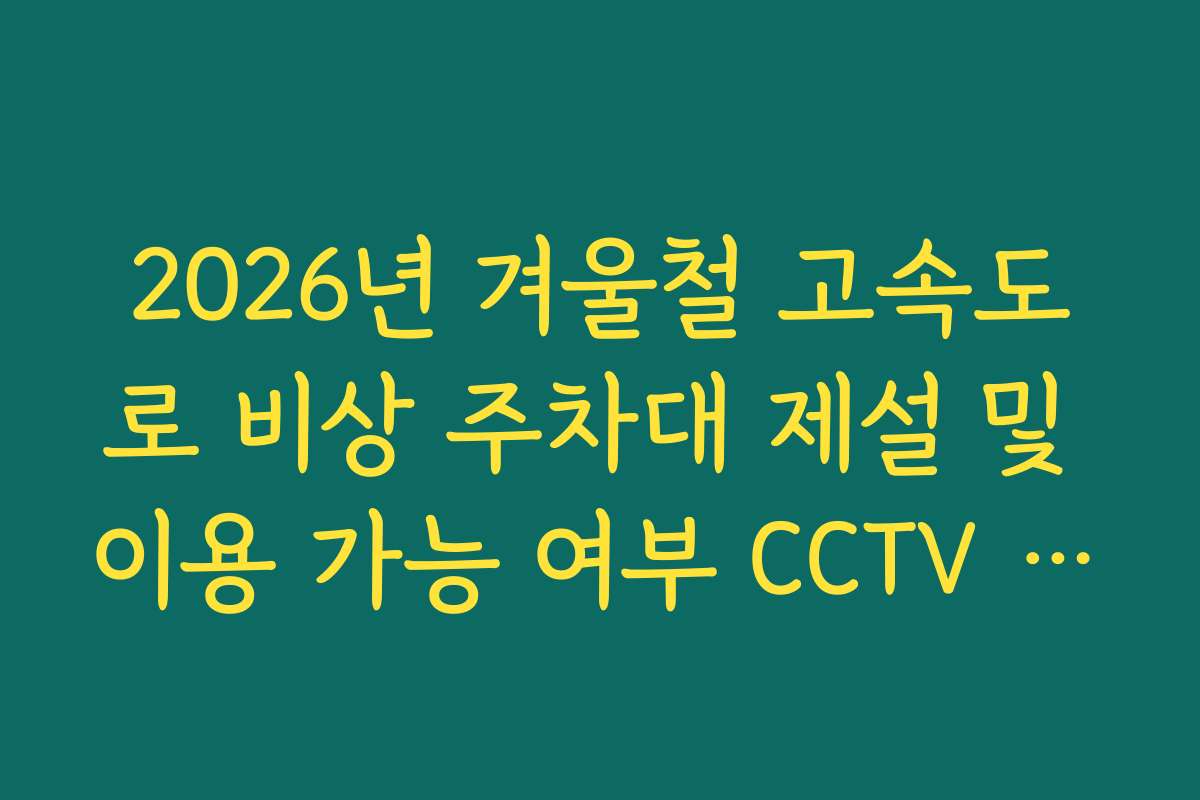 2026년 겨울철 고속도로 비상 주차대 제설 및 이용 가능 여부 CCTV 확인