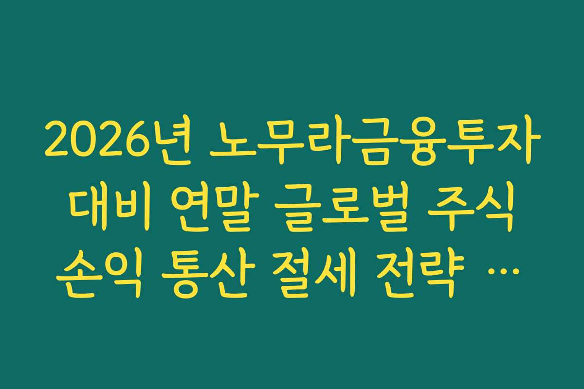 2026년 노무라금융투자 대비 연말 글로벌 주식 손익 통산 절세 전략 분석