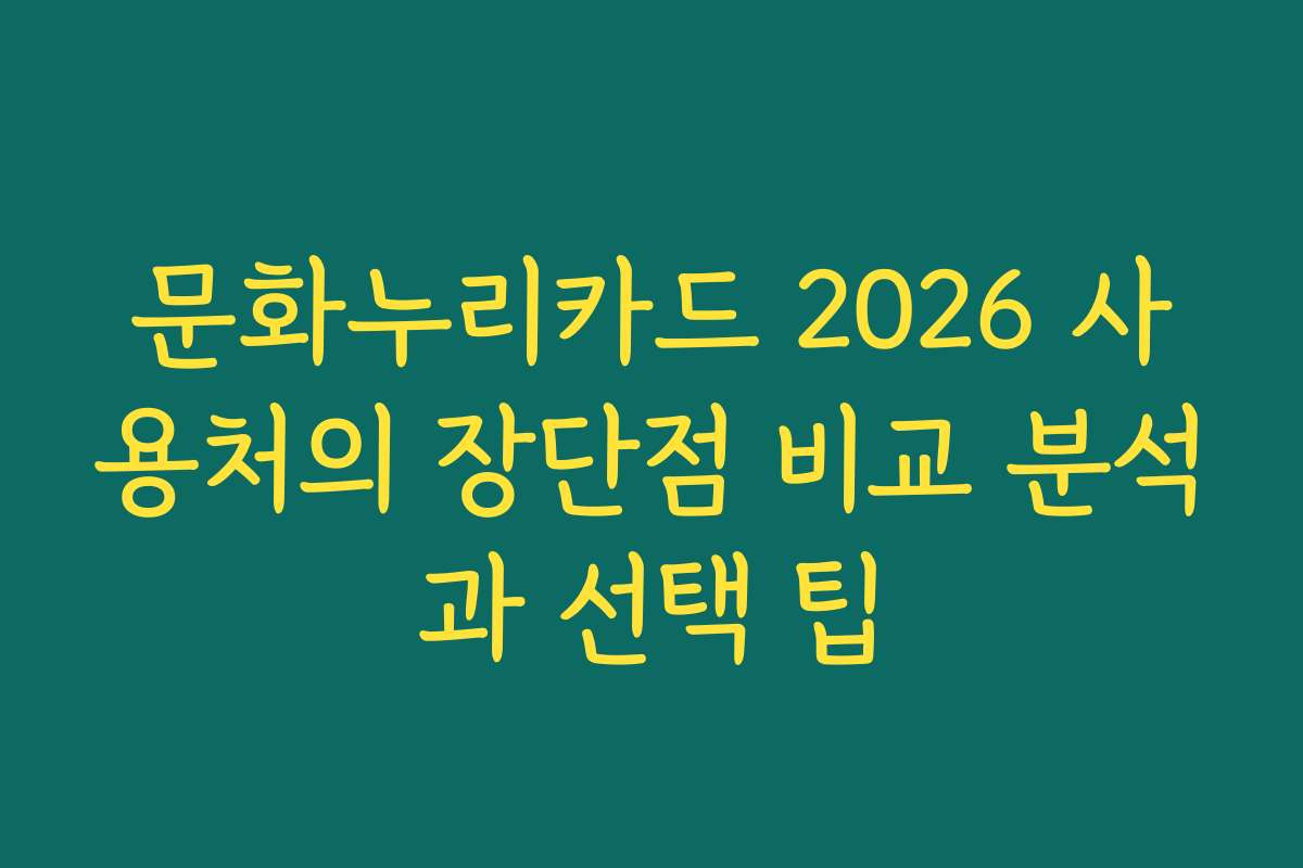 문화누리카드 2026 사용처의 장단점 비교 분석과 선택 팁