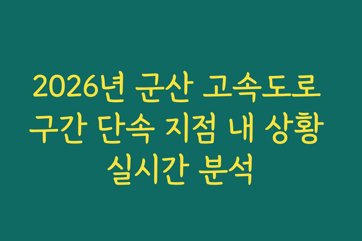 2026년 군산 고속도로 구간 단속 지점 내 상황 실시간 분석