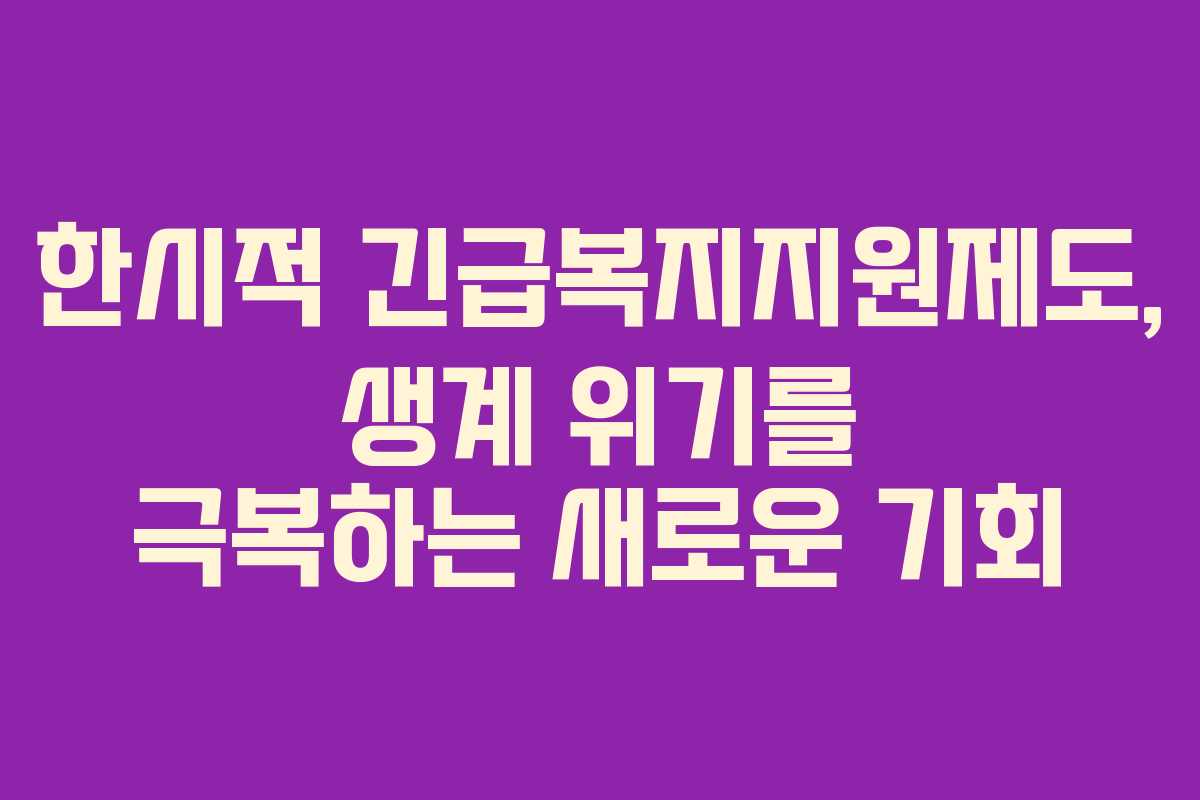 한시적 긴급복지지원제도, 생계 위기를 극복하는 새로운 기회