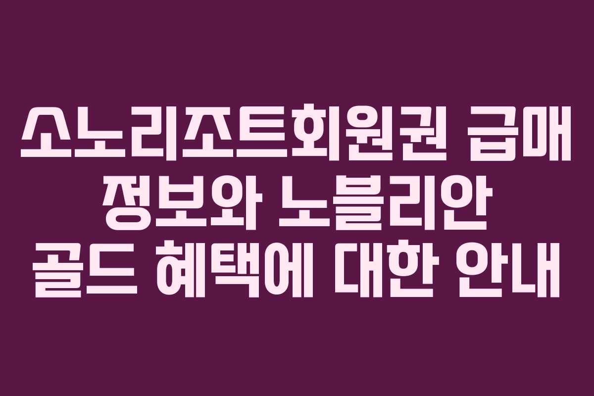 소노리조트회원권 급매 정보와 노블리안 골드 혜택에 대한 안내