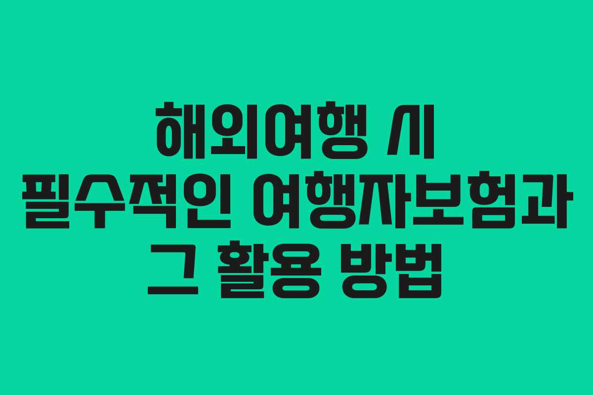 해외여행 시 필수적인 여행자보험과 그 활용 방법