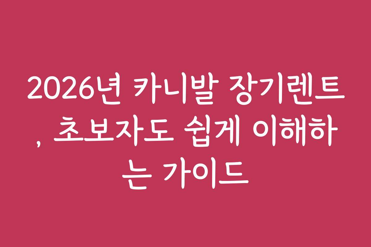 2026년 카니발 장기렌트, 초보자도 쉽게 이해하는 가이드
