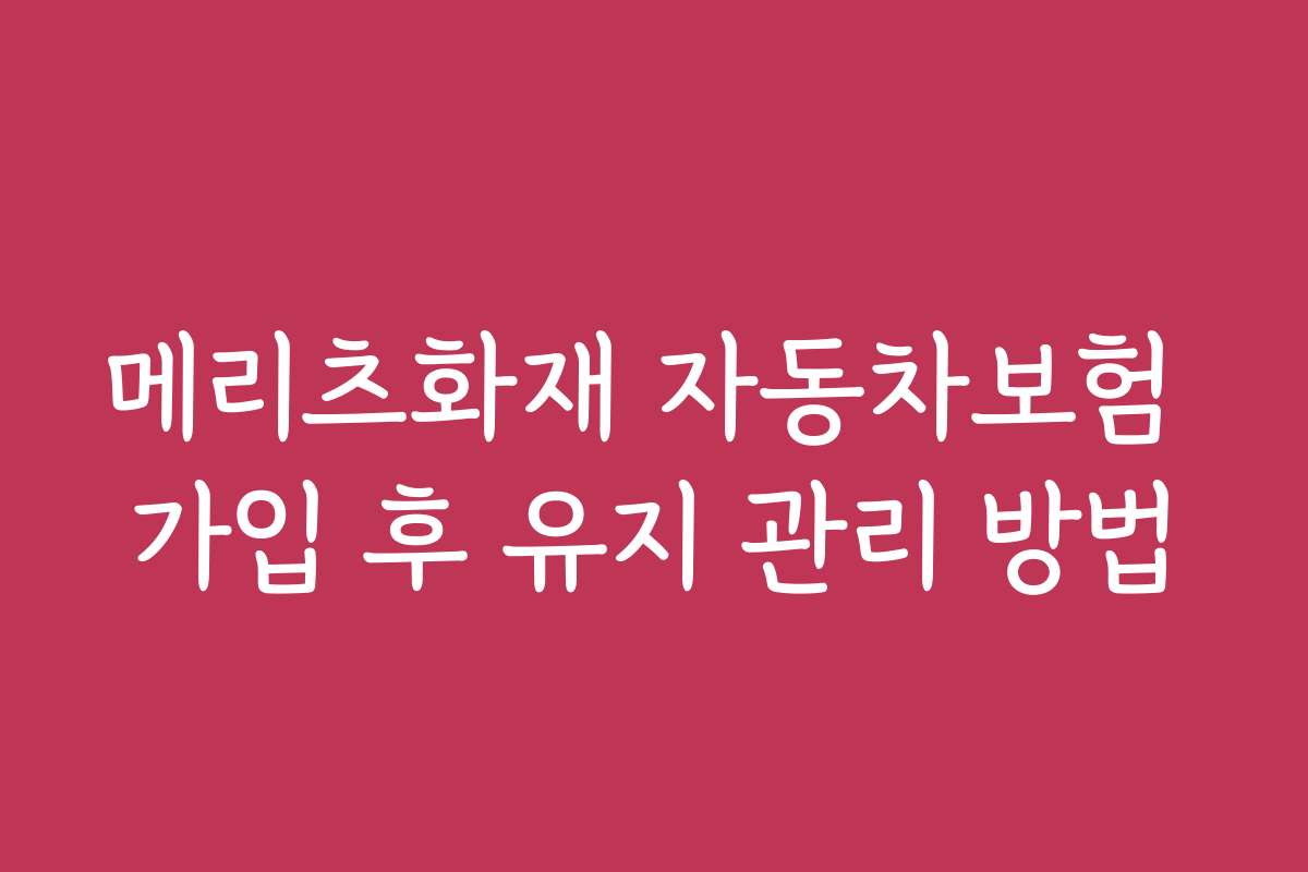 메리츠화재 자동차보험 가입 후 유지 관리 방법