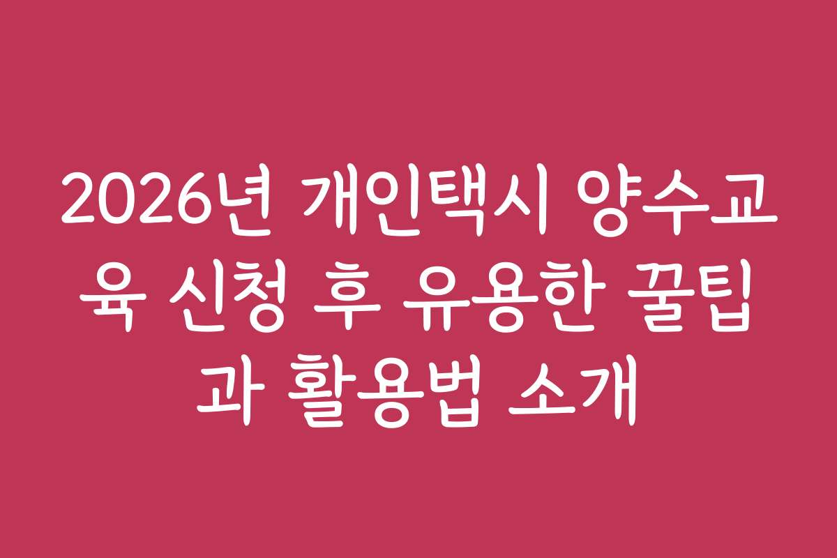 2026년 개인택시 양수교육 신청 후 유용한 꿀팁과 활용법 소개