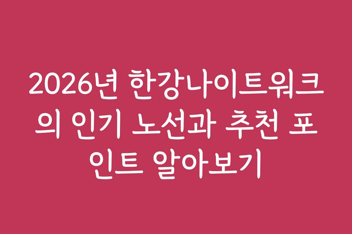 2026년 한강나이트워크의 인기 노선과 추천 포인트 알아보기