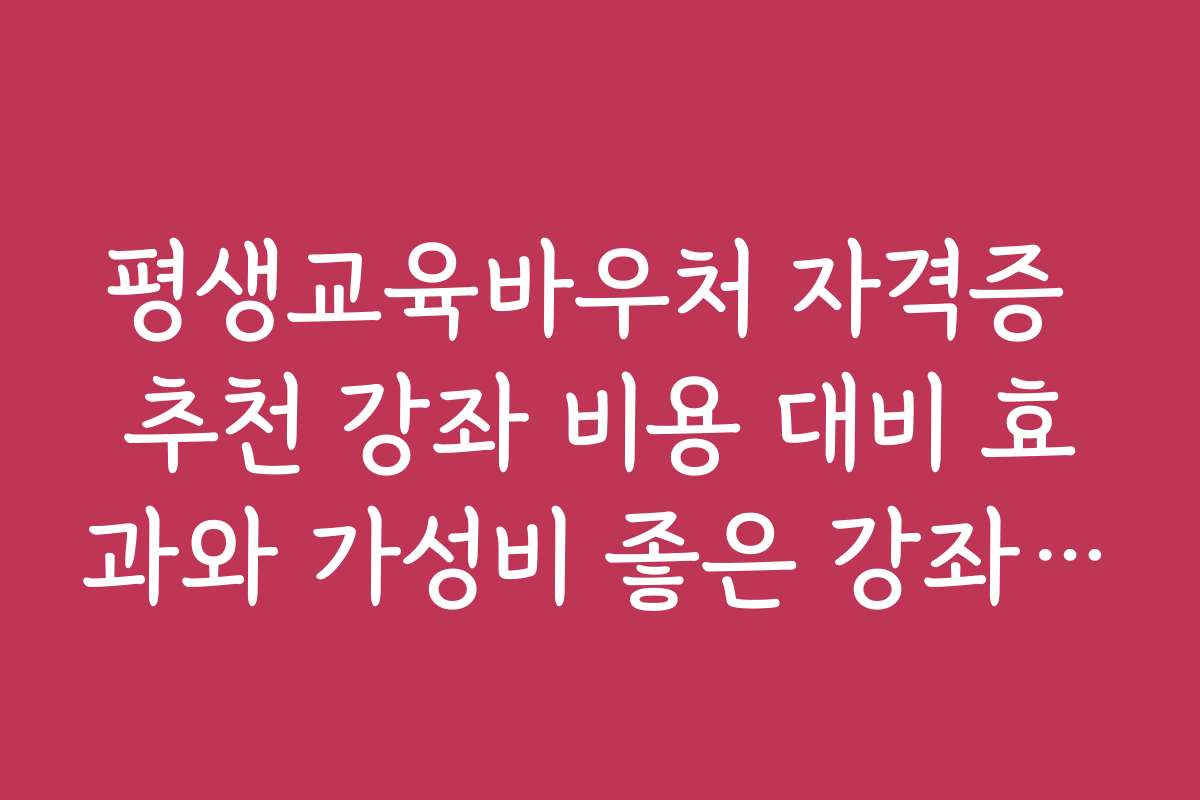 평생교육바우처 자격증 추천 강좌 비용 대비 효과와 가성비 좋은 강좌 추천