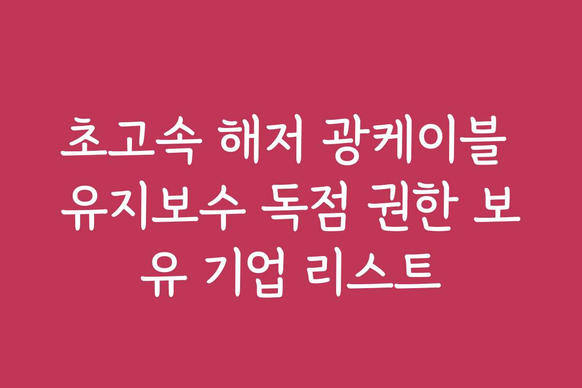 초고속 해저 광케이블 유지보수 독점 권한 보유 기업 리스트