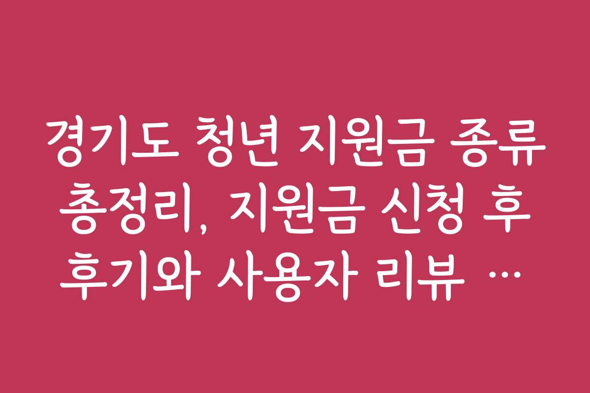 경기도 청년 지원금 종류 총정리, 지원금 신청 후 후기와 사용자 리뷰 분석