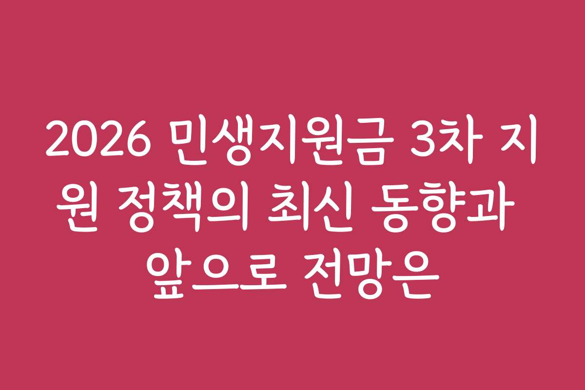 2026 민생지원금 3차 지원 정책의 최신 동향과 앞으로 전망은