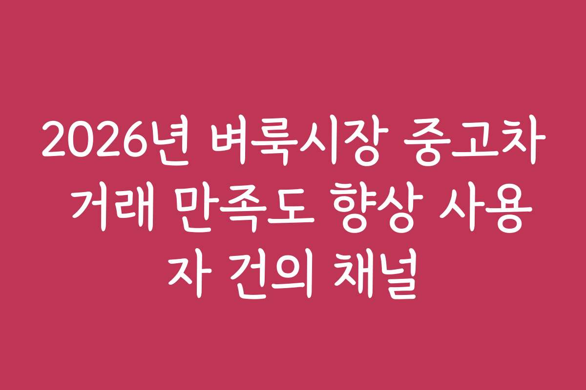 2026년 벼룩시장 중고차 거래 만족도 향상 사용자 건의 채널