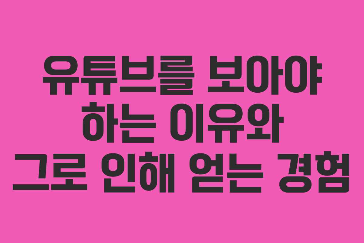 유튜브를 보아야 하는 이유와 그로 인해 얻는 경험