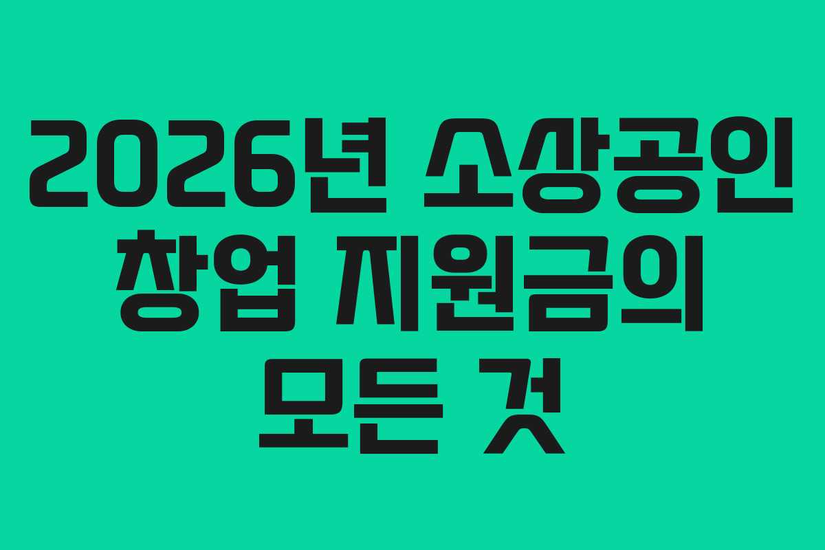 2026년 소상공인 창업 지원금의 모든 것