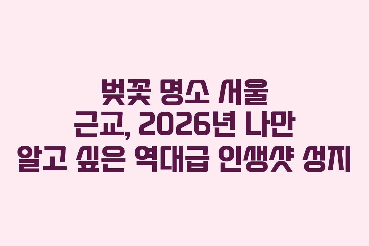 벚꽃 명소 서울 근교, 2026년 나만 알고 싶은 역대급 인생샷 성지