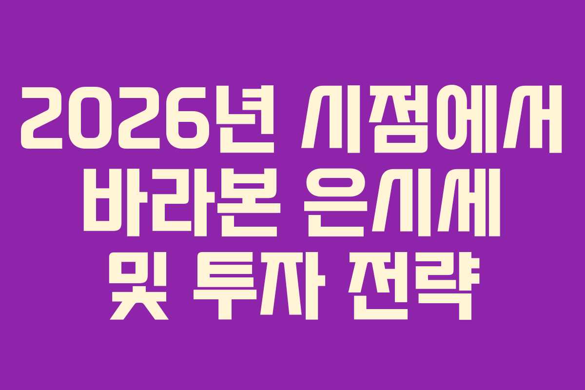 2026년 시점에서 바라본 은시세 및 투자 전략