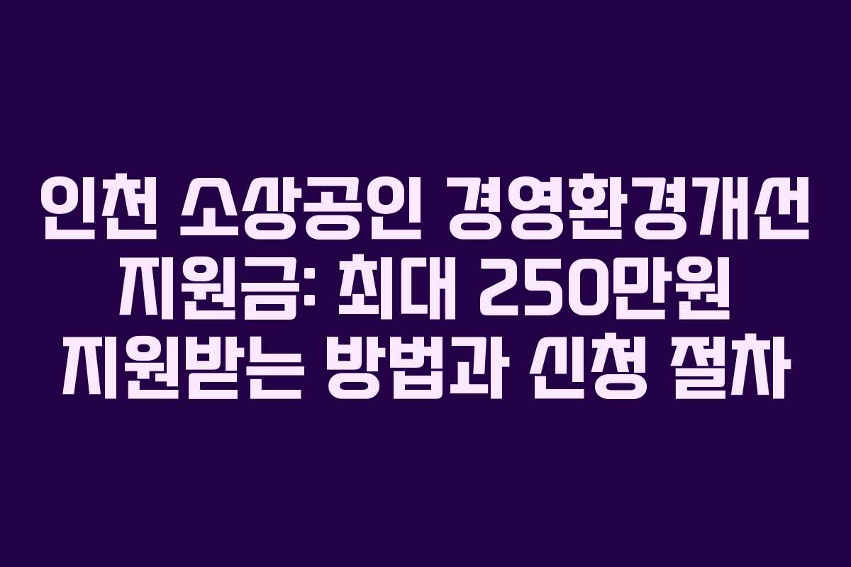 인천 소상공인 경영환경개선 지원금: 최대 250만원 지원받는 방법과 신청 절차