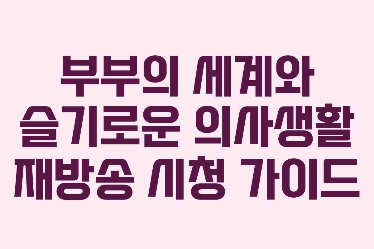 부부의 세계와 슬기로운 의사생활 재방송 시청 가이드