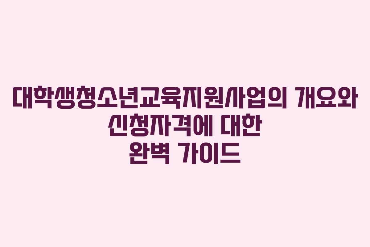 대학생청소년교육지원사업의 개요와 신청자격에 대한 완벽 가이드